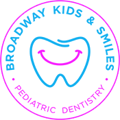 The image features a logo with the text Broadway Kids Smiles and below it, there is an illustration of a smiling tooth.